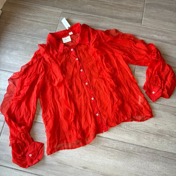 NWT Maeve by Anthropologie Orange Flowy Button Down Blouse - Women's XL - Picture 1 of 12